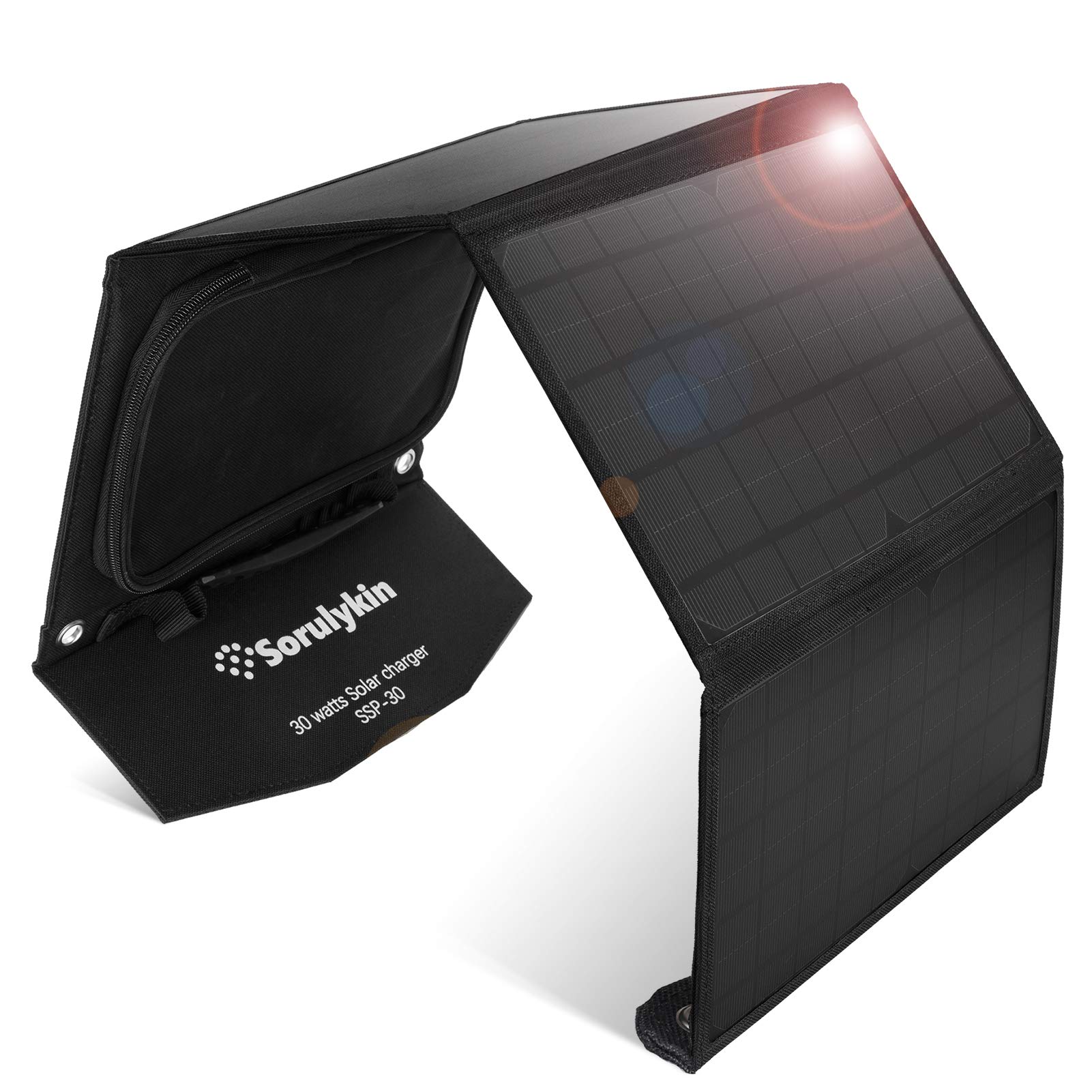 Foldable Solar Panel 30W Portable Outdoor Solar Charger Kit with Dual USB Ports DC Output for Smartphone, Laptops, Tablets, Cameras and Other Devices