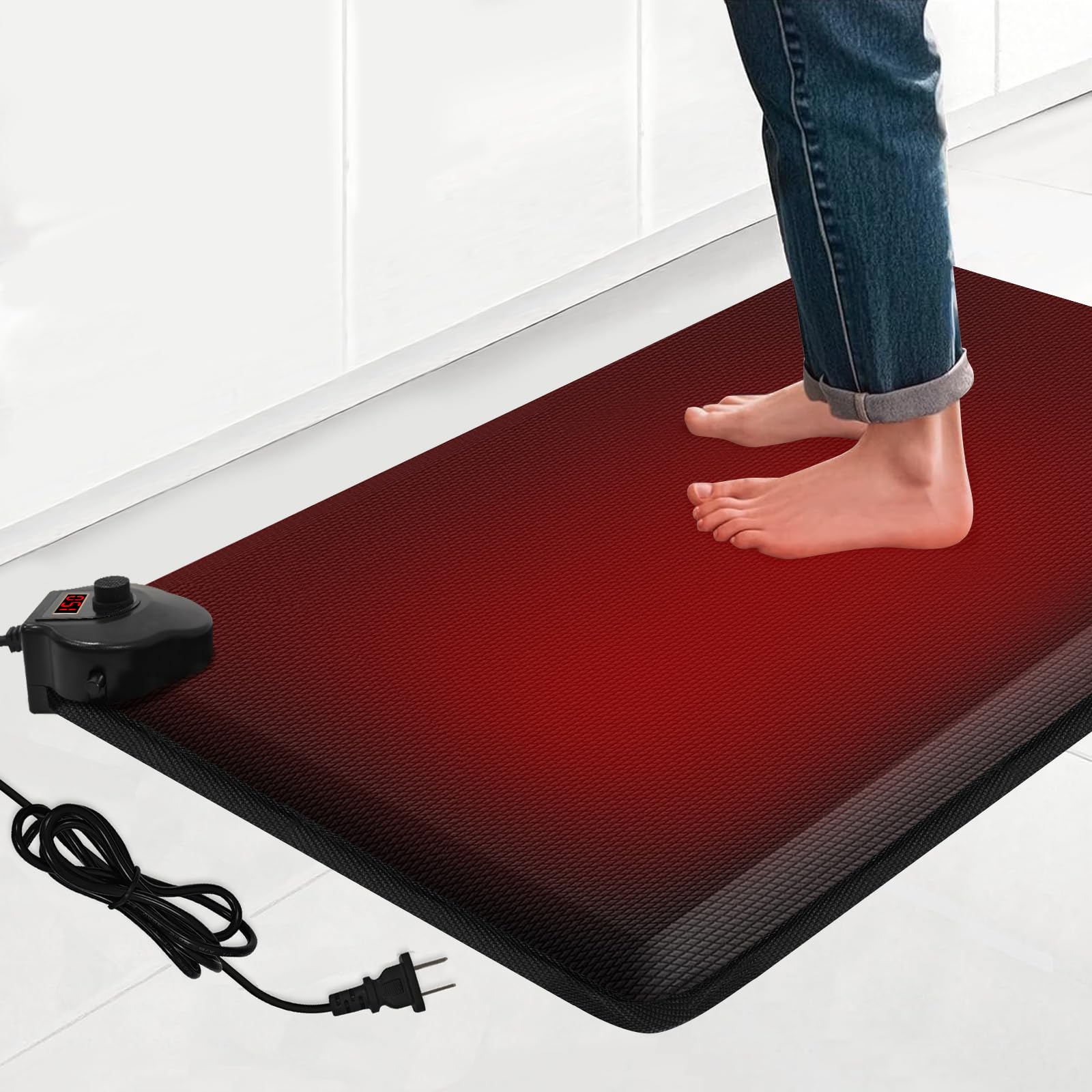 Photo 1 of Heated Anti-Fatigue Floor Mat Under Desk - Heated Standing Mat Cushioned with Foot Warmer 17.7"x30",8 Levels Temp & 12H Timer, 1.2" Thick Comfort Foam Heating Pad for Kitchen,Office,Home,Durable