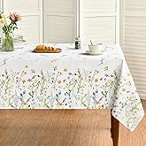 Horaldaily Spring Tablecloth 60×84 Inch Rectangular, Light Green Flowers Washable Seasonal Table Cover for Party Picnic Dinner Decor