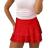 Womens Mini Skirt with Shorts Sexy Y2K Ruffle Lace Trim Layered Flowy Short Skirts Skorts Streetwear