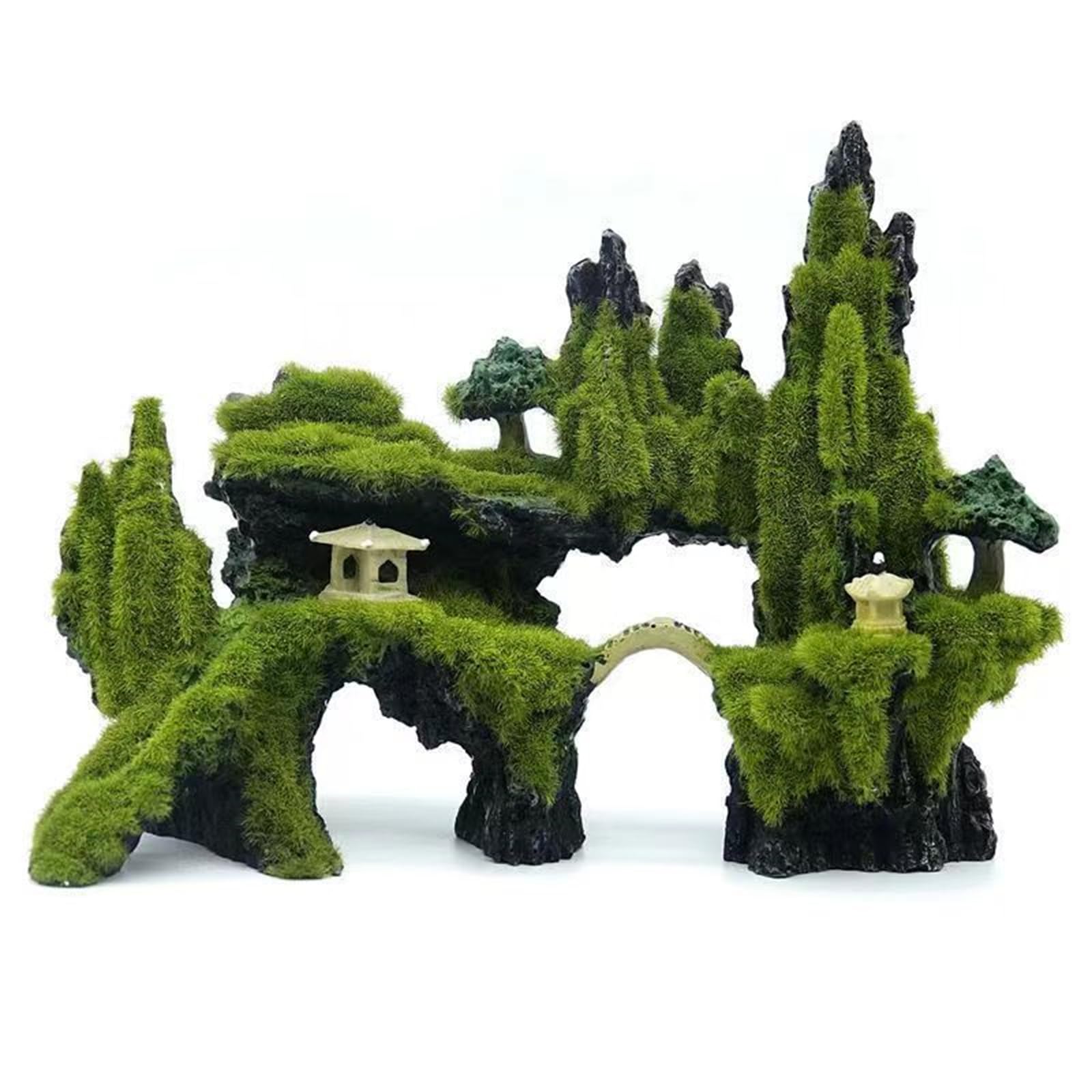 Photo 1 of PmHaurient Fish Tank Decorations, Aquarium Decor Aquarium Rocks Mountain View, Landscape Aquarium Ornament Rock Resin Decoration Stone with Moss Fish Tank Rocks (L)