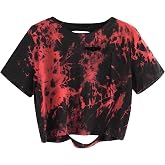 Avanova Tie Dye Shirt Women Ripped Short Sleeve Crop Tops Distressed Cropped T Shirts for Concert Halloween Goth Rock