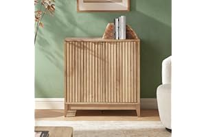 mopio Brooklyn Storage Cabinet, Modern Farmhouse Entryway Accent Case, Buffet Sideboard, Console Table, Credenza, Wood Modular Organizer with Doors & Shelf, Fluted Panel Cupboard (Oak, Single)