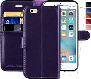 iPhone 6 Wallet Case/iPhone 6s Wallet Case,4.7-inch, MONASAY [Glass Screen Protector Included] Flip Folio Leather Cell Phone Cover with Credit Card Holder for Apple iPhone 6/6S
