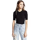 Enza Costa Womens Rib Fitted Half Sleeve Crew Neck Top