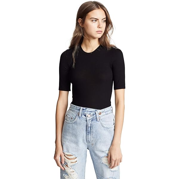 Enza Costa womens Stretch Silk Rib Fitted Long Sleeve Crew