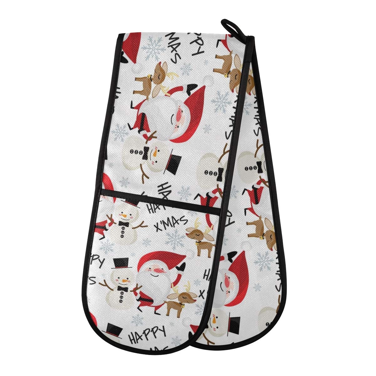 ZZXXB Happy Xmas Santa Claus Deer Double Oven Mitt Heat Resistant Non-Slip Kitchen Gloves Extra Long 7" x 35" for Cooking Baking Barbecue Grilling — image 1
