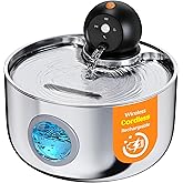 Wireless Cat Water Fountain Cordless: Stainless Steel Cat Fountains for Drinking - 88oz/2.6L Battery Operated Pet Water Fount