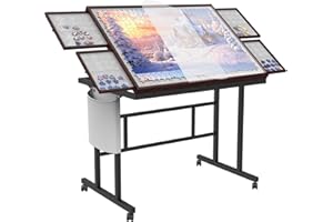 Doerpuz Jigsaw Puzzle Table 1500pcs with Legs and Storage Pocket,5 Adjustable Up Level Puzzle Tables for Adults with Drawers and Wheels,Board Game Table,Coffee Color