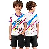 Soccer Jersey Kids Boys & Girls Football Jersey Shirt V Neck Mesh Tee Casual Short Sleeve Tops