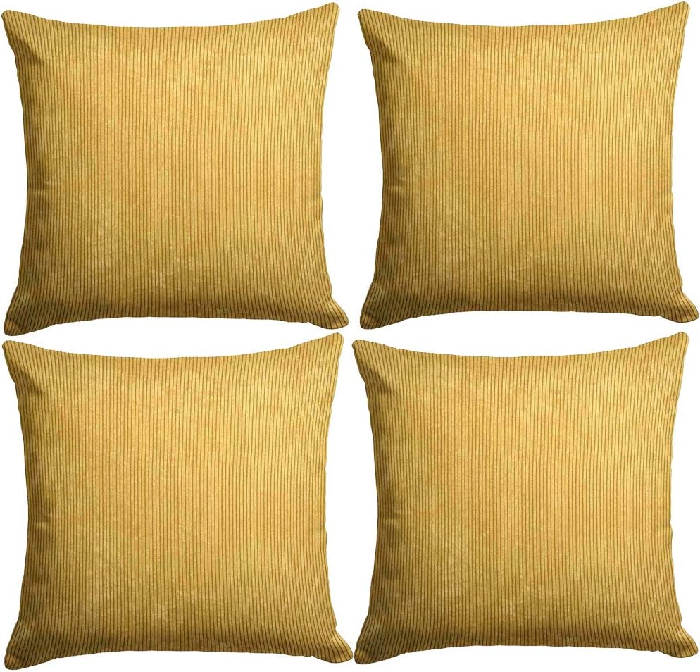 Cushion Cover Set of 4 Ochre Mustard YellowSuper Soft Chenille Stripe