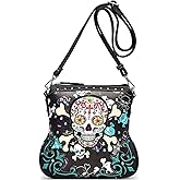 Sugar Skull Day of the Dead Cross Bone Rock Metallic Purse Skeleton Leather Purse Women Crossbody Handbag Shoulder Bag