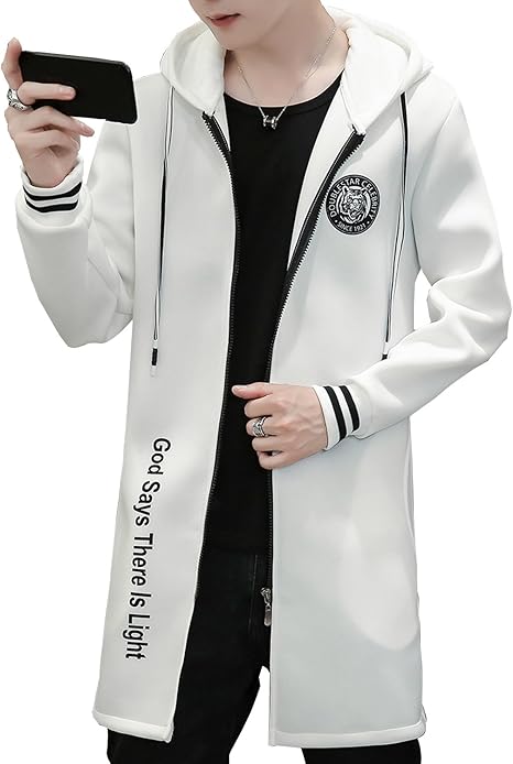 Amazon Gaosa メンズ シンプル ロング コート フード付き 上着 無地 長袖 カジュアル アウター大きいサイズ 大人 男性用 秋 冬 L 白 コート ジャケット 通販