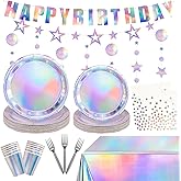 Iridescent Party decorations Kpop Birthday Decorations Holographic Party Supplies Iridescent Plates Cups Napkins Tablecloth Birthday Banner Star Garland Streamer Disco Kpop Party Serve 24