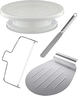 4Tlg Tortenplatte Drehbar Set inkl. Tortenheber, Streichpalette und Tortenschneider | Edelstahl - Spülmaschinenfest