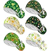 Jamntower 6 Pcs Satin Lined Working Hat Scrub Caps Adjustable Tie Back Bouffant Hats with Button Sweatband for Doctor Nurse