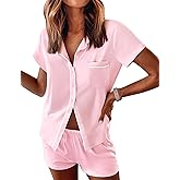Ekouaer Womens Pajama Sets Button Down Lounge Set 2 Piece Loungewear Soft Sleepwear Short Sleeve Pjs with Pockets