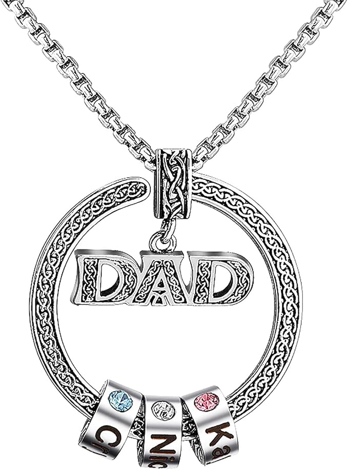 Personalized Dad Necklace with Rings, Custom Name Necklace with