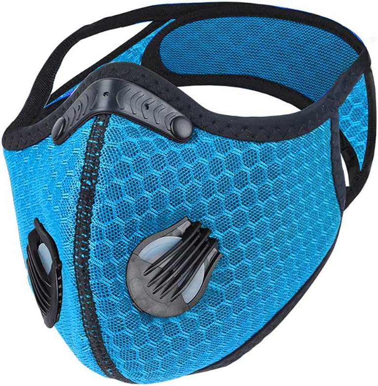 SENLIYA Dust Reusable Face Cover with Activated Carbon Filter and Valves,with 2 Replaceable Valves and 4 Replaceable Filters (Dark Blue)