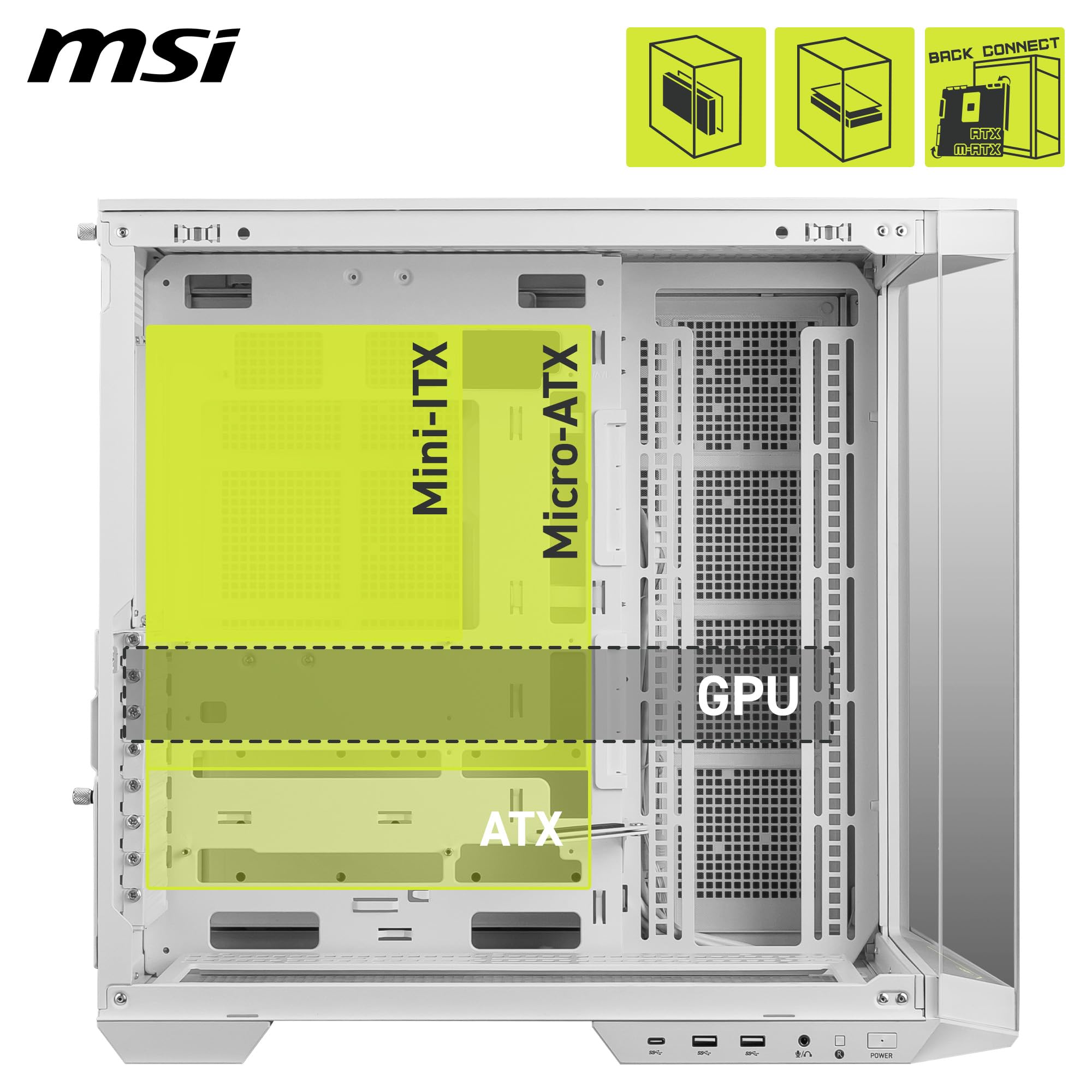 Msi Mag Pano 100L Pz White Pc Case - Rear Panel Showing I/O Ports And Expansion Slots