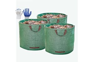 JARGEBUR 3-Pack 63 Gallons Garden Waste Bags（19H,31D inches）Reuseable Lawn Garden Leaf Waste Bags with 4 Handles, Free Gloves, Heavy Duty Gardening Bags Leaf Trash Container Bags