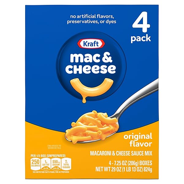 KRAFT ORIGINAL MAC & CHEESE MACARONI AND CHEESE DINNER, 4 CT PACK, 7.25 OZ BOXES