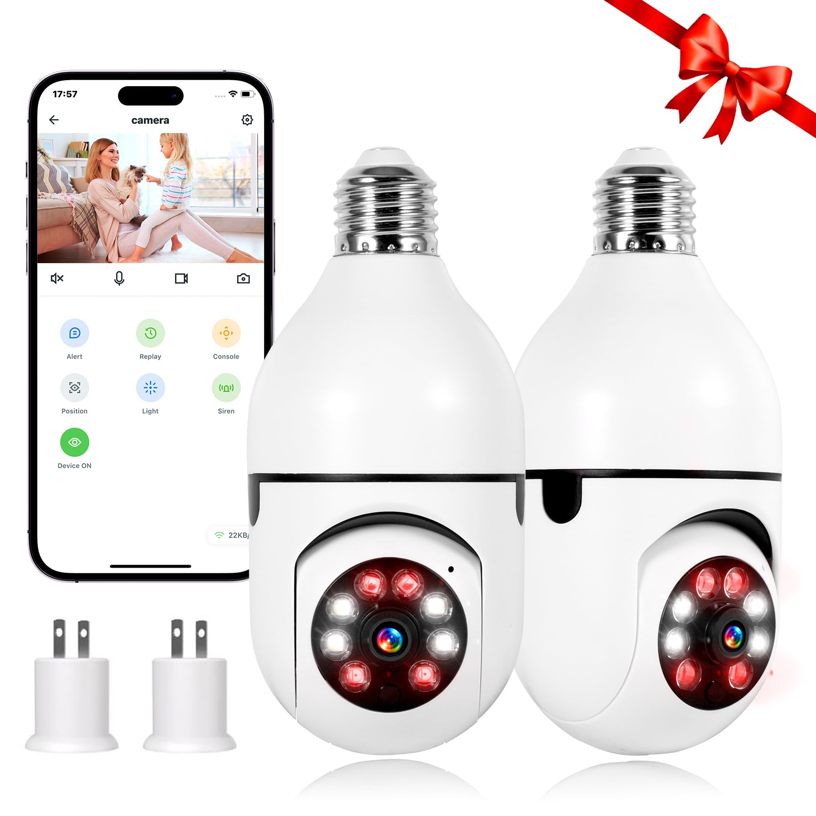 Photo 1 of 2K Light Bulb Camera Outdoor 2 Packs, 2.4GHz Wi-Fi Wireless Light Bulb Security Camera with 2 Way Talk, Color Night Vision, AI Human Detection, E27 Screw in Light Socke?2P?
