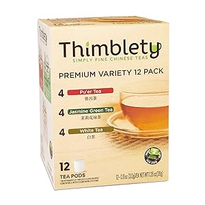 Classic Variety Tea-Thimblety Tea for K Cup Tea with Jasmine Green Tea, White Tea&Pu' er Black Tea,Ideal for Relax&Party,Single Service Tea Capsule, Suger-Free, Carb-Free, Variety Sampler Pack,12 Pods