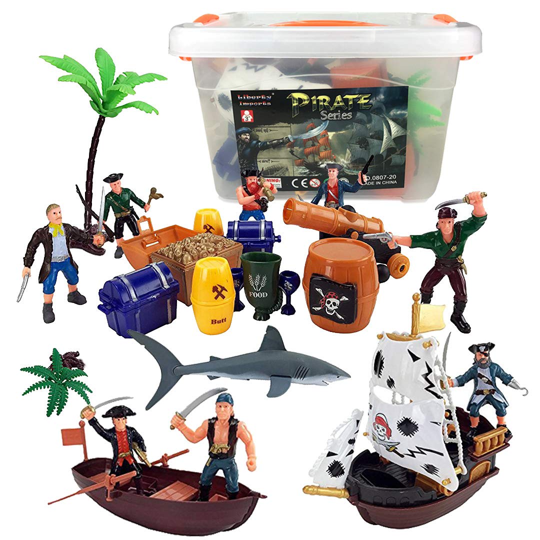 Liberty Imports Bucket of Pirate Action Figures Playset with Boat