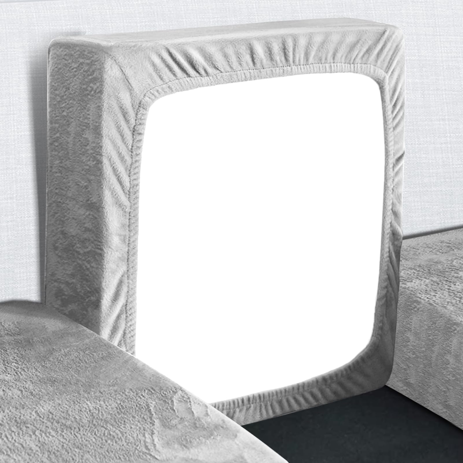 Yeahmart Sofa Seat Cushion Cover, Sofa Cushion Slipcovers Stretch Velvet, Couch Cushion Covers Replacement for Individual Cushions with Elastic Bottom (Light Grey, 3 Seater)