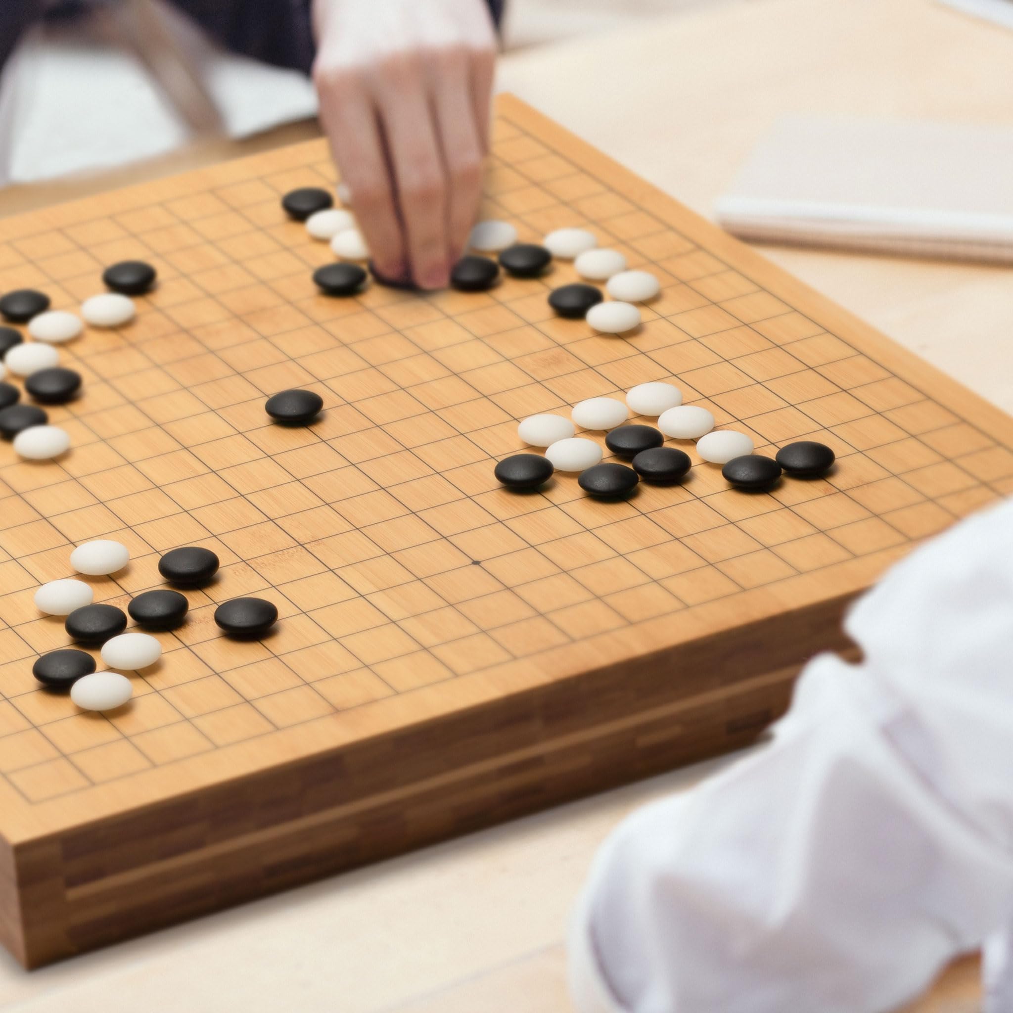 Yellow Mountain Imports Bamboo 2-Inch Reversible 19x19 / 13x13 Go Game Set Board with 9.2mm Double Convex Yunzi Stones and Bamboo Bowls - Classic Strategy Board Game (Baduk/Weiqi)