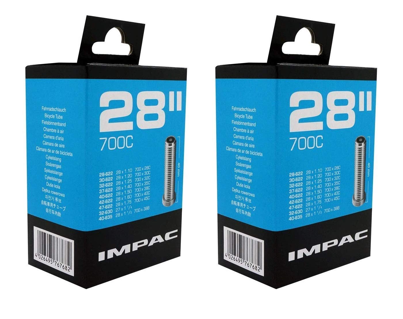 Impac 2pk Cycle Tubes 28" / 700c 28-45c (28-47/622-635) Schrader/Woods Valve - Twin Pack