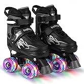 BABY JOY Roller Skates, 4 Sizes Adjustable Quad Skates for 5-14 Years Old Boys Girls Teens with Light-up Wheels & Safety Protection, Fun Illuminating Kids Skates