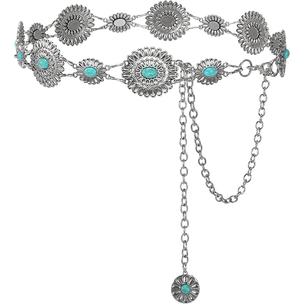 9191 Women Western Concho Chain Belt Vintage Rhinestone Gems Boho Metal Amazon.com: Women Western Metal Oval Concho Belt  main image 2