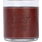 Barrel Down South Derby Faux Leather Sleeve Rocks Glasses - 11 oz Double Old Fashioned Drinking Glass - Bourbon Whiskey Cup - Gifts For Men (The Good Stuff Bubble Script)