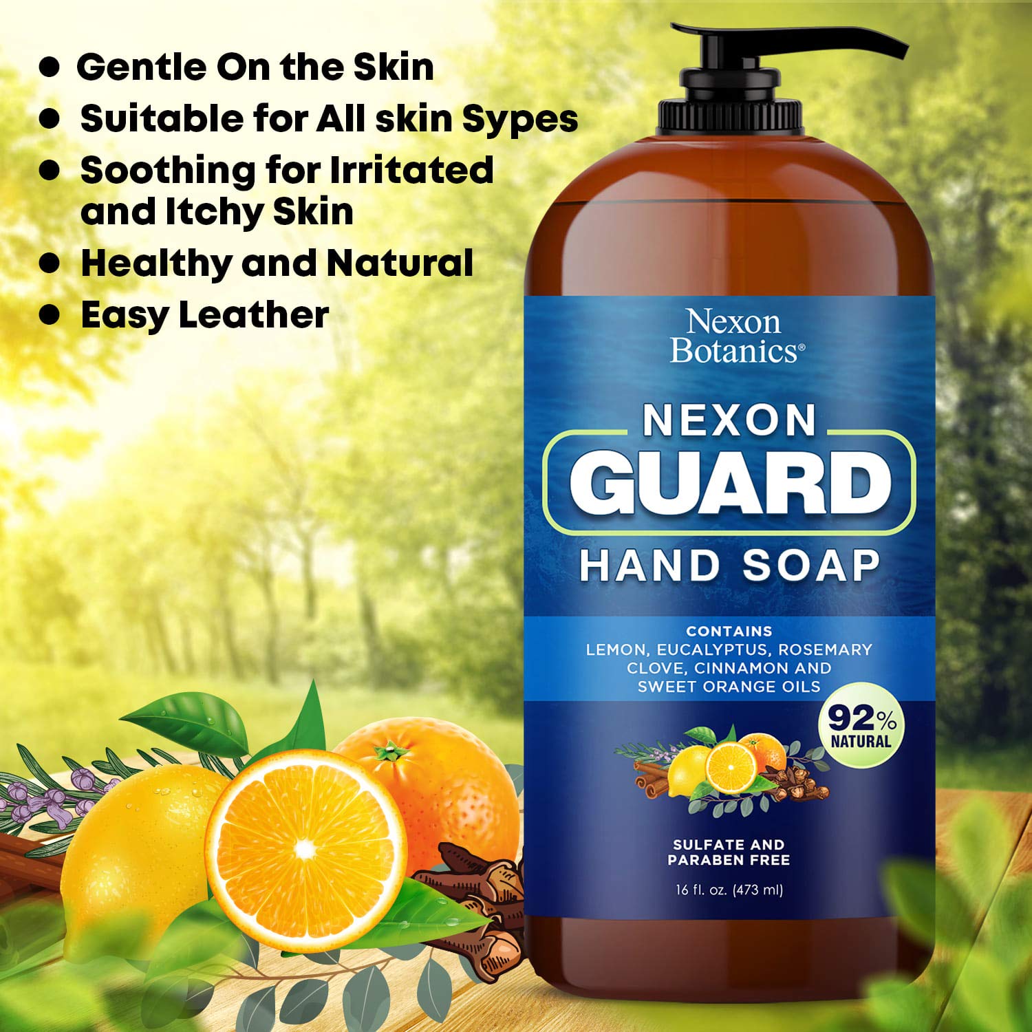 Nexon Botanics Robbers Guard Hand Soap 16 fl oz - Made in USA - Based on French Thieves Formula - Deep Cleansing and Purifying Hand Wash - Gentle and Moisturizing - Liquid Hand Soap : Beauty