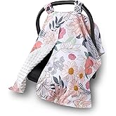 HNHUAMING Car Seat Cover Baby, Infant Car Seat Canopy Covers for Newborn Girls Boys, Soft Breathable Minky Carseat Covers Stretchy Multi-Use Nursing Cover for Stroller Baby Car Seat, Daisy Flroal