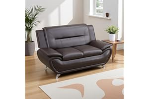 Anthato Leather Loveseat Sofa Couch, 2 Seat Living Room Sofa with Metal Legs, Couch Furniture for Living Room/Apartment/Office/Bedroom, Dark Brown