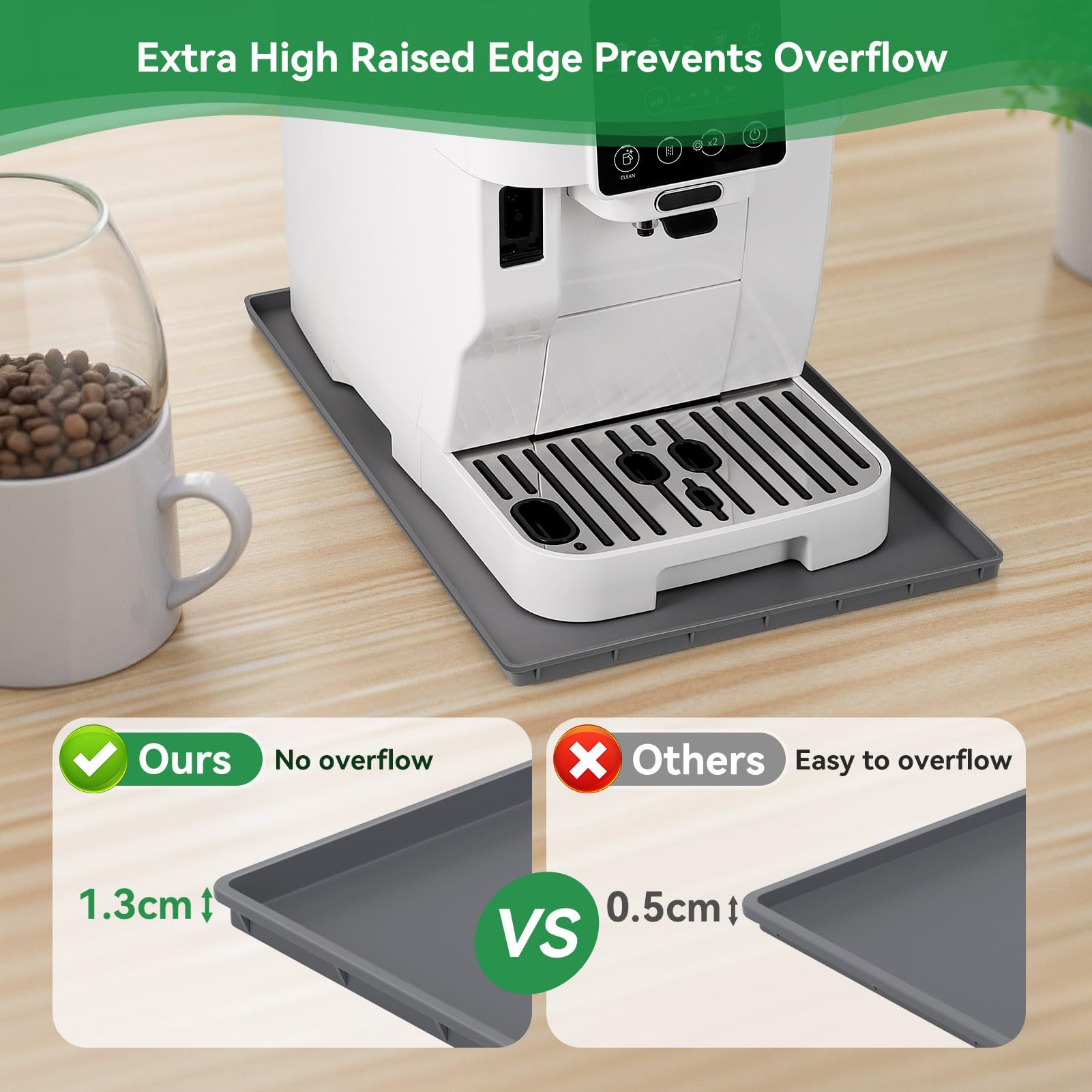 Inwee Unterlage Silikonmatte für Kaffeemaschinen, Anti-Rutsch Silikonmatte für Kaffeevollautomat Barista Zubehör, kompatibel mit EQ.6, Philips LatteGo und De'Longhi Magnifica usw. - Grau (47 x 29 cm) 5