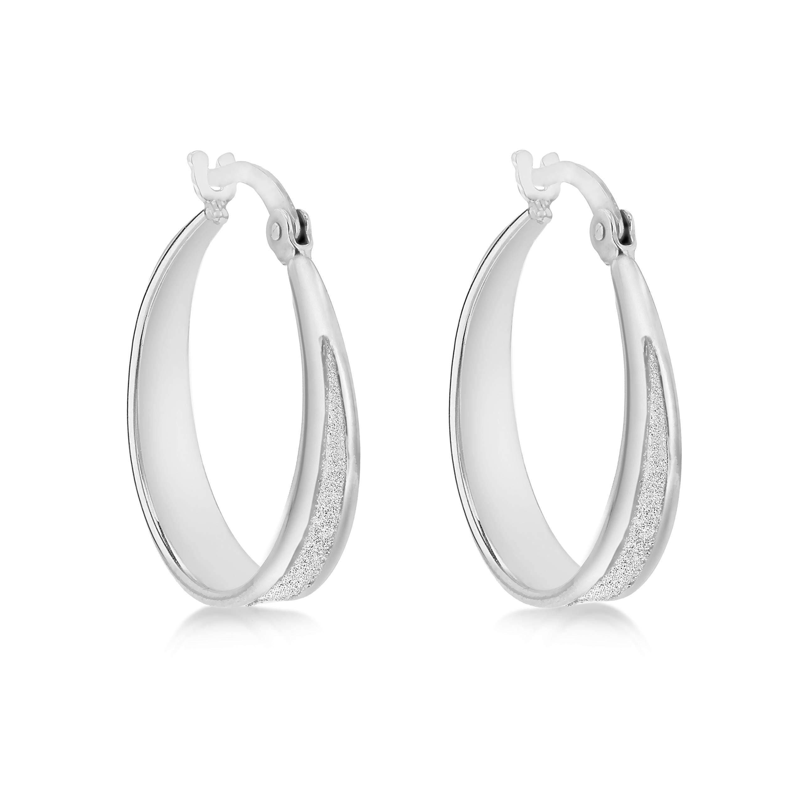 Tuscany Silver Women's Sterling Silver Rhodium Plated 21 mm Stardust Graduated Creole Earrings