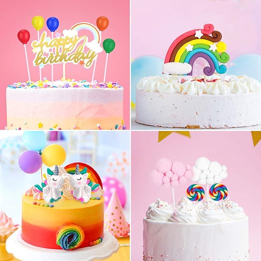 Joylink Cake Topper Kit Decoration Gateau Avec Gateau Danniversaire Avec Arc En Ciel Happy Birthday Cake Topper Pour Enfant Fille Ballons Et Sucettes Decorations De Gateau Nuages Jeux Et Jouets Figurines Estiloss Com