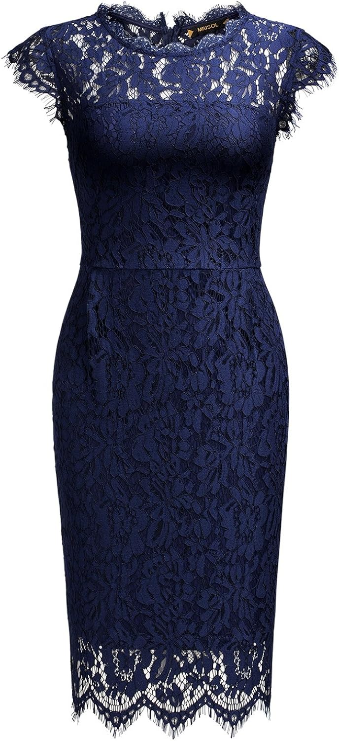 Miusol Women's Retro Floral Lace Slim Evening Cocktail Mini Dress: Clothing