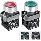 Upgraded 22MM Momentary Push Button Switch IP67 Waterproof Soft Rubber Protective Head 1NO 1NC SPDT 10A Metal Panel Mount Control Switch Red Green