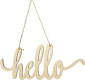 AUEAR, Hello Wooden Sign Cutout Hello Wooden Sign Cutout Hello Unfinished DIY Home Decor Door Wall Art Decoration