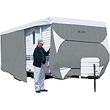 Classic Accessories Over Drive PolyPRO3 Deluxe Travel Trailer/Toy Hauler Cover, Fits 35'-38' RVs, Camper RV Cover, Customizable Fit, Water-Resistant, All Season Protection for Motorhome, Grey/White