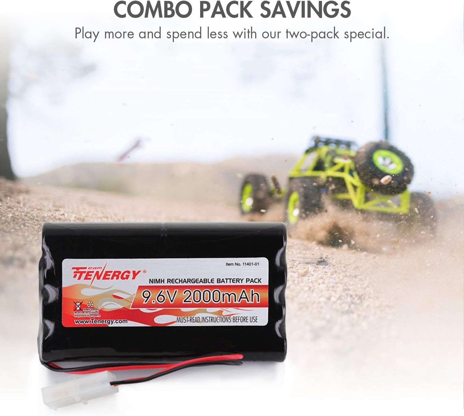 Tenergy 9.6V Flat NiMH Battery Packs for RC Car, High Capacity 8-Cell 2000mAh Rechargeable Battery Pack, Replacement Hobby Battery Pack with Standard Tamiya Connectors (2 Battery Packs + 1 Charger): Toys & Games