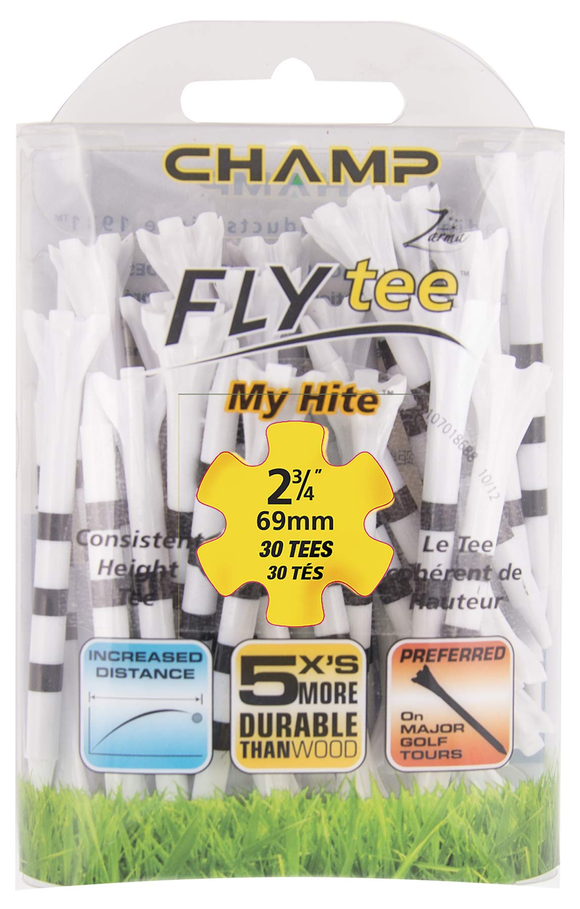 Champ My Hite Flytees - Golf Tees - 30x 69mm, Black / White