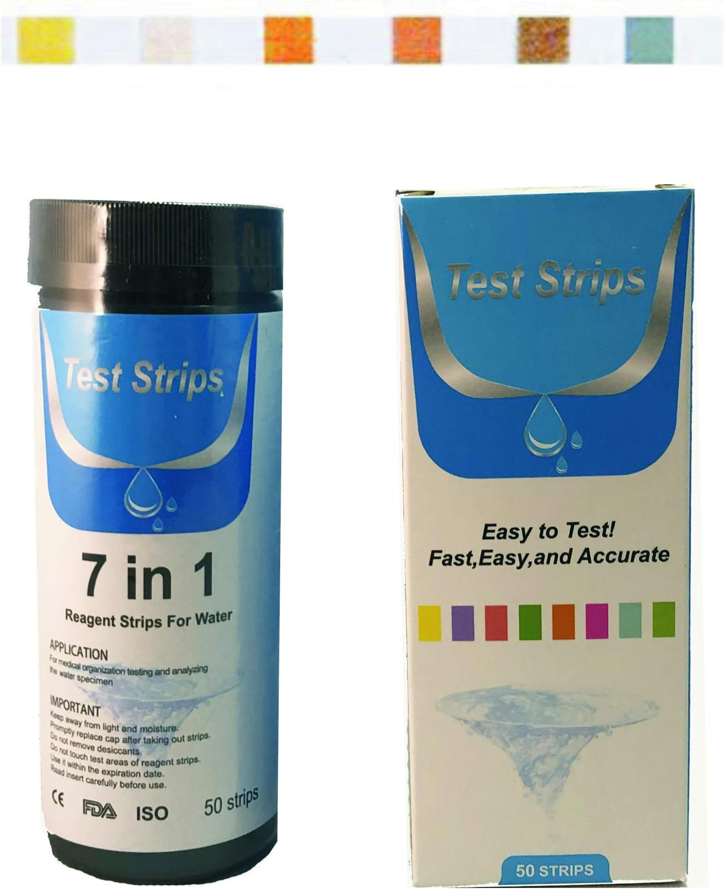 Jakko Pool Water Test Strips Upgrade 7 in 1, PH, Total Chlorine, Free Chlorine, Total Alkalinity, Cyanuric Acid, Total Hardness, Bromine, Swimming Pool Spa Hot Tub Water Quality Test Strip, 50Pcs