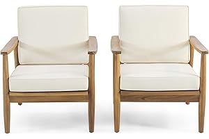 Christopher Knight Home Felix Outdoor Acacia Wood Club Chair (Set of 2), Teak Finish, Beige