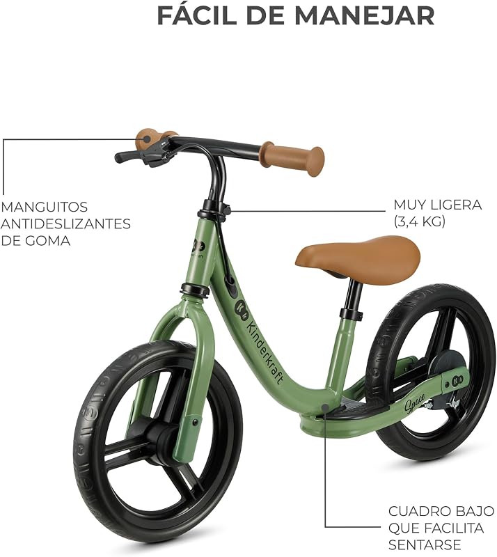 Espaço 2 Bicicleta Sem Pedais, Bicicleta de Rapaz de 2 anos, Bicicleta de 2 Rodas, Sela Ajustável, com travão, Leve, 3,6 kg, Rodas com 28 cm de diâmetro, 35 kg, Verde
